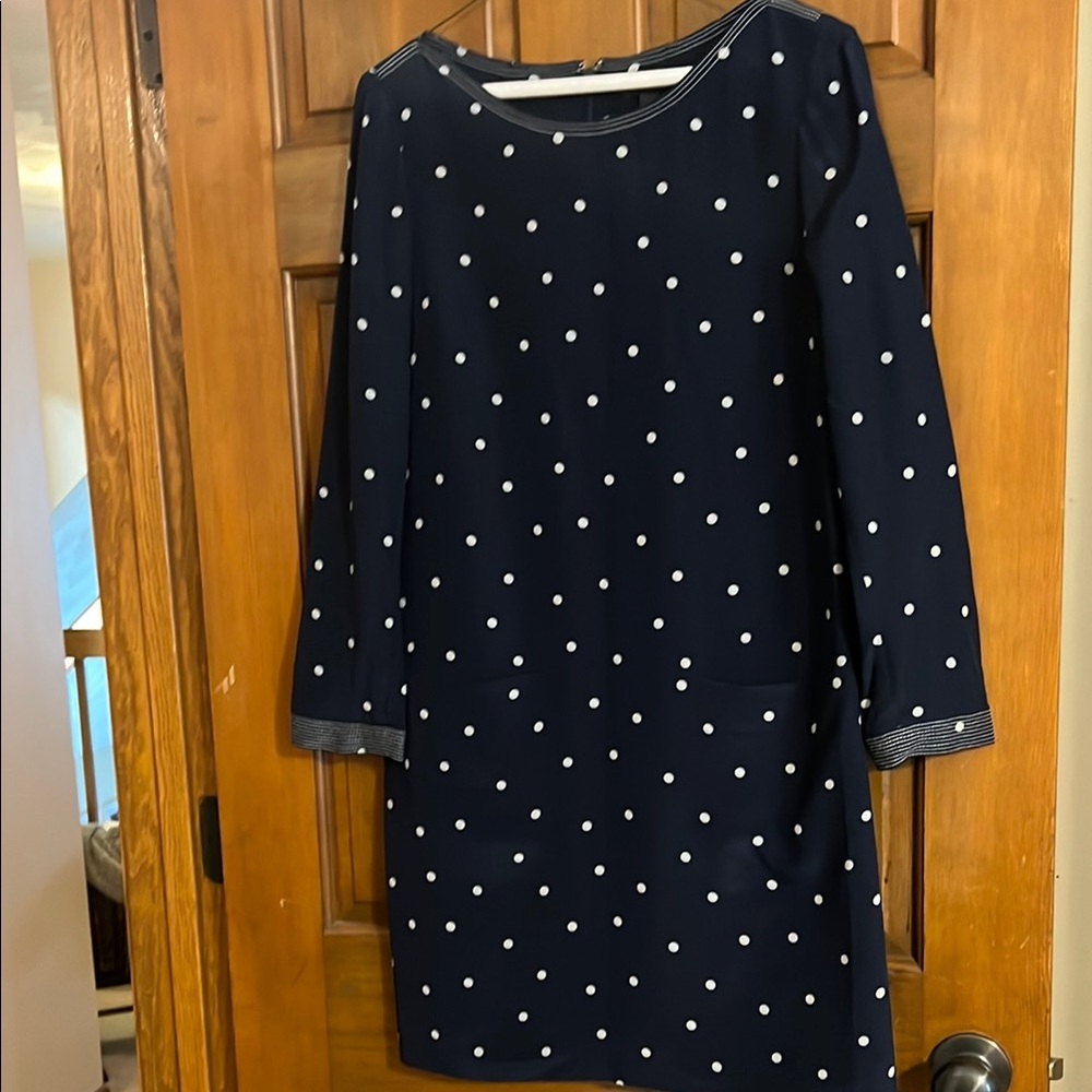 J. Crew, silk Navy Polka Dot Dress, size 4
